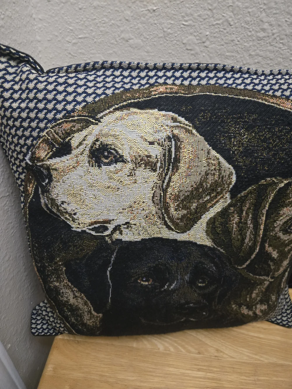 Dog Portrait Woven Throw Pillow in Neutral Tones